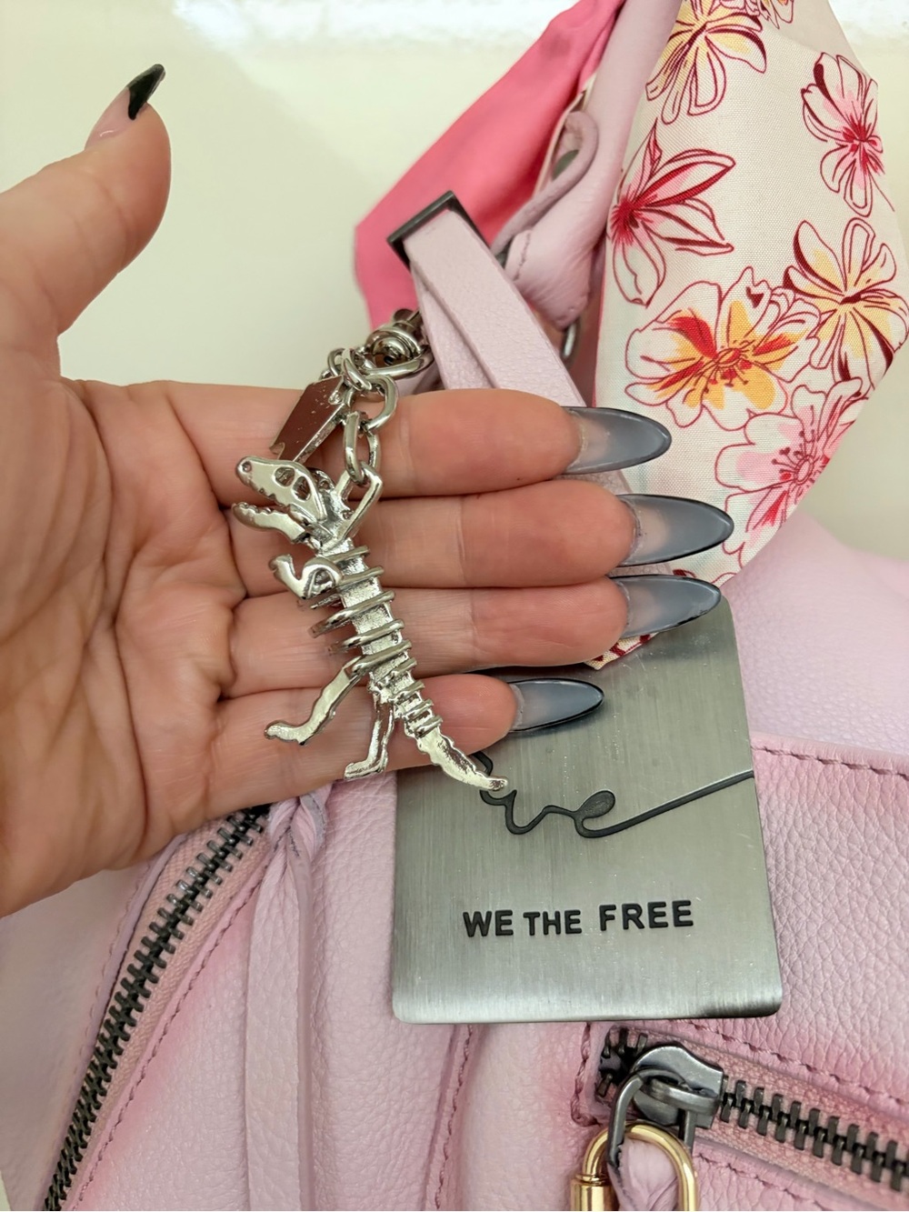 Silver T. rex Dinosaur Skeleton bag charm